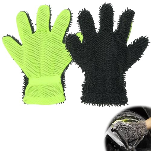Feirdhoo 2 guantes de lavado de coche, guantes de microfibra con diseño de cinco dedos, guantes de limpieza reutilizables para coche, camión y motocicleta