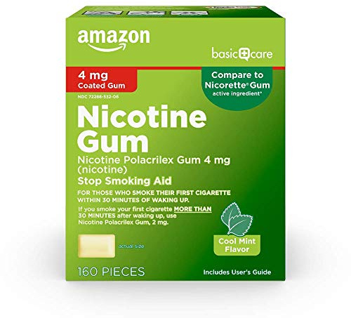 Amazon Basic Care Nicotine Polacrilex Coated Gum 4 mg, Cool Mint Flavor, Stop Smoking Aid, Quit Smoking, Reduce Cravings, 160 Count