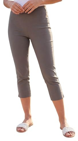 Roman Cropped Trousers for Women UK Ladies Capri Leggings Summer Pants Short Crop Stretch 3/4 Length Three Quarter Pedal Pusher Clothes Elasticated Bengaline Cut Off - Chocolate - Size 16