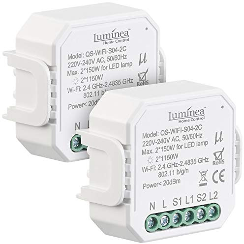 Luminea Home Control WLAN Switch: 2er-Set WLAN-Unterputz-2-Kanal-Lichtschalter mit App & Sprachsteuerung (Schalter Alexa, WiFi-Schalter Alexa, Relais)