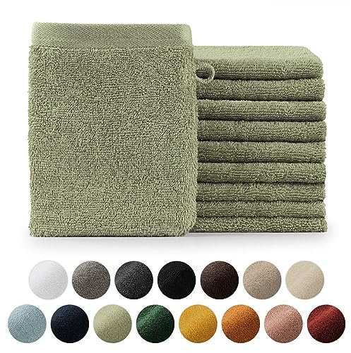Blumtal Premium Frottier Waschlappen Set 10 teilig 100% Baumwolle - Oeko-TEX zertifizierte Waschlappen 10x (15x20 cm) - Ultra saugstarkes Frottier Seiftücher Set waschbar °60 - Seiflappen Grün