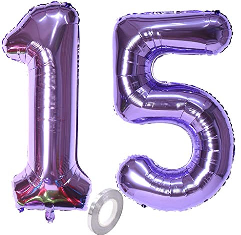 Hopewey Luftballons Zahl 15, lila, 2 Stück, 40 Riese, Selbstdichtend, Ideal für Geburtstage, Mädchen (15 Jahre), Unisex, Kinder und Jugendliche