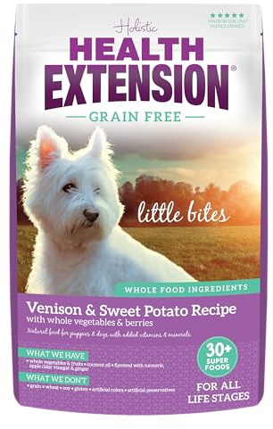 Health Extension Grain Free Venison & Sweet Potato Little Bites Small Kibble Formula with 30+ Superfoods Lean Protein, and Probiotics for Teacups, Toys & Miniature Dogs (3.5 lb)