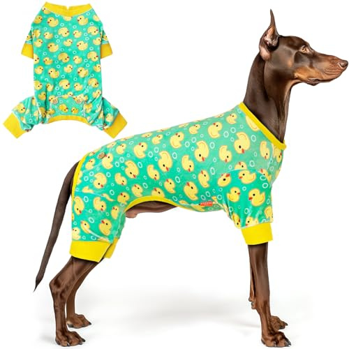KYEESE Dog Pajamas Velvet Dog Pajamas Large Sized Dogs Soft Dogs Clothes Pjs with Yellow Ducks Pattern Stretchy Pet Jammies Coat Comfy Pet Onesie Costume, 3X-Large