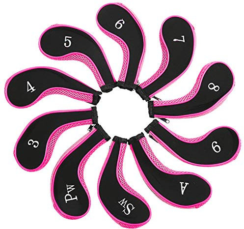 Golf-schlägerkopfhüllen,10er Golf Iron Head Covers,18×8×1 cm,Set Neopren Golf Schlägerkopf Abdeckungen,mit Reißverschluss,mit Nummerierte,Schützhülle für Golfschläger,Für Die Meisten Standard-Eisen