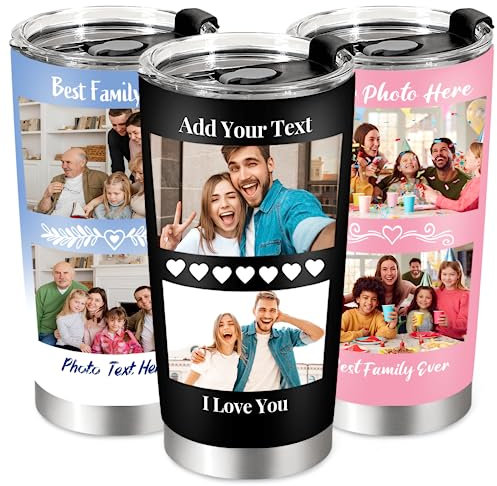 UNIQUILLING Tasse de voyage personnalisée avec image et texte - Tasse à café de voyage personnalisée avec photo - 591 ml - Cadeau pour papa, fête des pères, maman, Thanksgiving (2 photos)