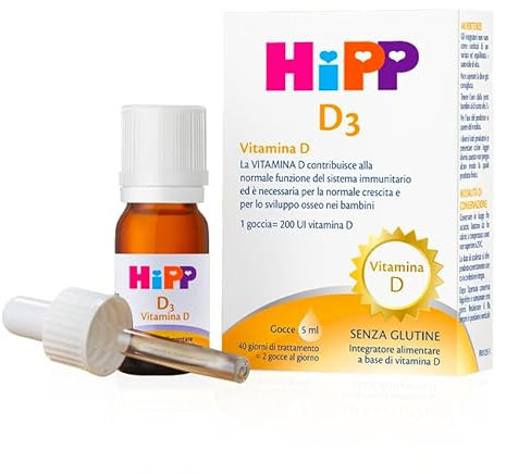 HiPP- HiPP D3, Vitamina D3, Integratore Alimentare, Bambini, in Gocce, Flacone 5 ml, con Pratica Pipetta Contagocce, Senza Glutine, Senza Additivi