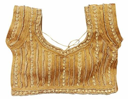 IMTRA FASHION Camicetta da donna pesante ricamata Sari con perline crop top Choli, dorato, 36