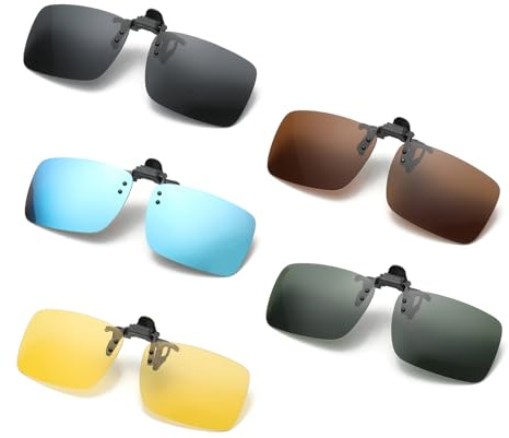 PLATEYTR 5 Pezzi Clip Occhiali da Sole, Clip per Occhiali, Occhiali da Sole Senza Montatura, Occhiali da Sole per Uomo con Clip, Occhiali da Sole Polarizzati, Lenti da Sole Sovrapponibili