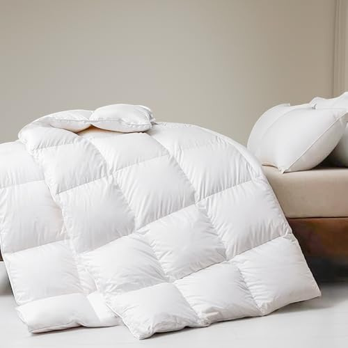 DWR Edredon Cama 105/120,Edredón de Plumas y Plumón 200x200 cm,Invierno cálido 450gr/㎡,100% Algodón,Suave, Transpirable,Certificado Oeko-Tex y RDS, Blanco