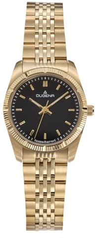 Dugena Damen-Armbanduhr Paris, Quarz, Edelstahl, Mineralglas, 5 bar, Farbe:Schwarz/Gold