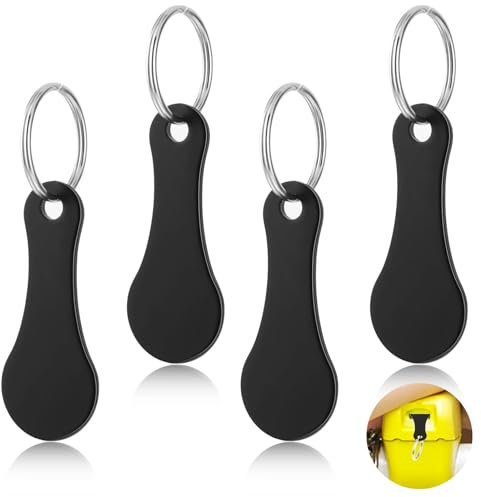 4 Pcs Stainless Steel Shopping Trolley Tokens, Portable Alloy Key Ring Quarter Holder Keychain Shopping Trolley Keyring for Men Women Shopping Cart Grocery Shopping Trolleys (Black)