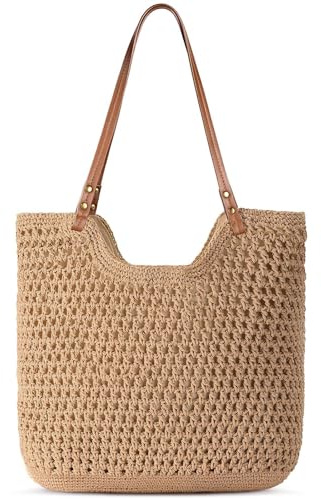 Pleneal Crochet Beach Bags for Women, Summer Beach Tote Bag, Soft Woven Shoulder Bags for Vacation