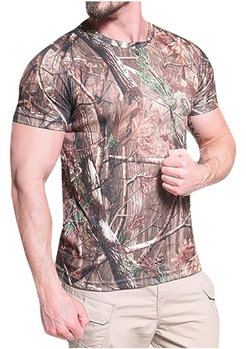 Camisetas de manga corta para hombre, de secado rápido, ligeras, transpirables, cómodas, camuflaje, activas, atléticas, para correr, trabajo, entrenamiento, deportes, con protección solar UV UPF 50+,