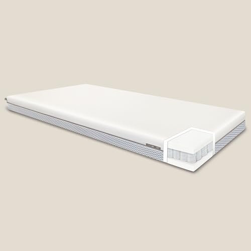 Flexa Balance Matratze 90x200, Taschenfederkernmatratze mit 2 Härtegraden, 18 cm Höhe Kindermatratze mit Memory-Foam & Federkern, Atmungsaktive Wendematratze mit Oeko-TEX Bezug, Waschbar & Langlebig