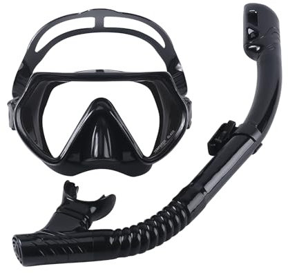 Set da snorkeling con occhiali da snorkeling anti-appannamento e boccaglio asciutto, anti-perdita e anti-appannamento, maschera da snorkeling professionale in vetro temperato per snorkeling (nero)