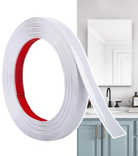Hengrongshen Självhäftande dekorativ gjutning vit matt (12 m x 2 cm) skala och klistra, flexibla PVC-väggremsor, idealiska för vägg, spegel, tak, golv, skåp, kakel, kanter, gör-det-själv-lister