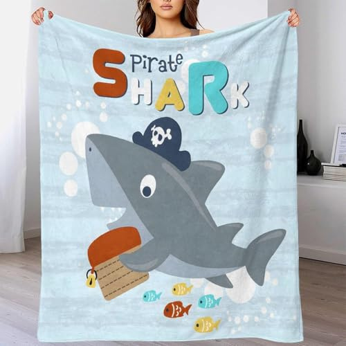 Cofre del tesoro tiburón pirata de dibujos animados Manta De Franela Manta De Felpa Cobija Cómoda Manta De Sofá Impresión 3D Para Niños Y Niñas Apto Para Todas Las Estaciones 60x80inch(150x200cm)