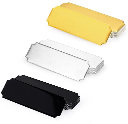 Modixun 30 targhette con retro adesivo bianco inciso al laser, targa trofeo personalizzata (oro + argento + nero)