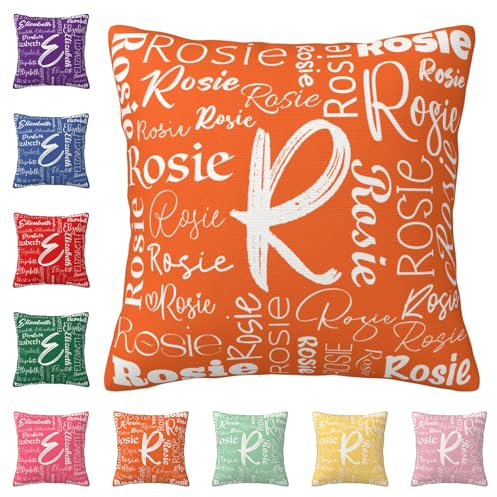 Custom Pillow with Initial Name 16x16(40x40cm), Two-Sides Printed Customized Baby Name Pillowcase, Personalized Pillow Cover with Text, Custom Room Bed Sofa Decor Love Gifts (NO Pillow Insert)