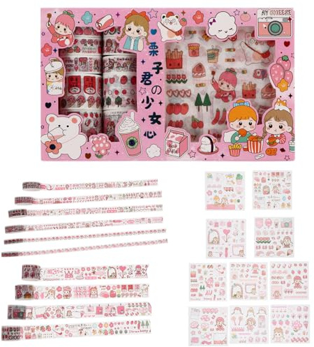 Hemobllo Washi - Set di adesivi fatti in casa, 10 x 10 cm, carta colorata con simpatici motivi cartoni animati, per scrapbook diario, fai da te e decorazioni