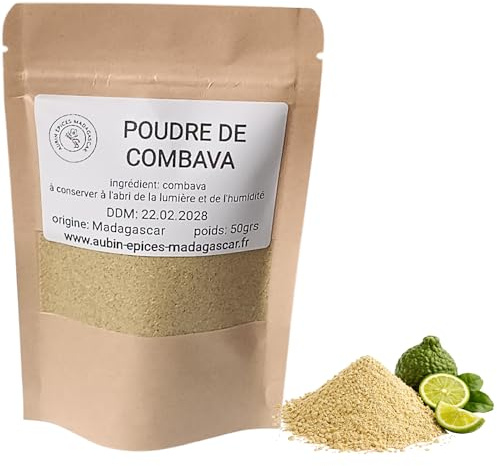 Poudre de Combava de Madagascar - Epices Naturelle Premium - Arome Zesté et Frais pour Cuisine, Patisserie et Boissons - Combava 100% Naturel (S, 50, gramme)