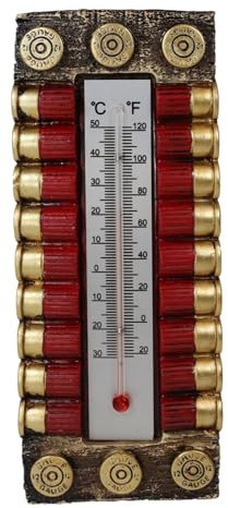 Ebros Western 12 Gauge Shotgun Shell Ammo Bullet Magazine Indoor Wall Thermometer Hanging Plaque Figurine 7.5 High Rustic Cabin Lodge Outdoors Hunter Home Decor Collection for Reading Temperature