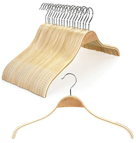 TOPIA HANGER Slim Natural Wood Hangers with Extra Soft Non-Slip Rubber Grips, 18-Pack High-Grade Fashion Hanger No Shoulder Bump for Sweater, Camisole, Jacket, Dress, Coat -CT16N