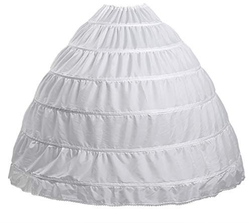 VeMee Full 6 Hoop Skirt Floor Length Crinoline Underskirt for Wedding Dress Petticoat (One Size, 6 hoops-White)