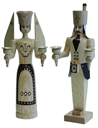 Nestler-Seiffen Engel und Bergmann, 38 cm, Natur für Wachskerzen