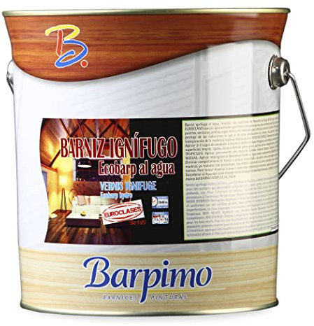 Barpimo - Barniz Ignífugo al Agua Ecobarp - Incoloro - Formato de 4 Litros - Acabado Satinado - Superficies de Madera Interiores y Exteriores - Tratamiento Embellecedor y Protector