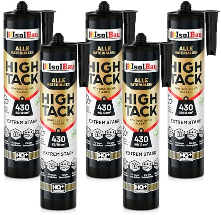 Isolbau Montage-Kleber Extra Stark High Tack - 5 x 530 g - Alleskleber für Innen- & Außenbereich - Baukleber Hybrid MS Polymer - Extrem Stark - 430 kg / 10 cm² - Weiß
