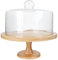 Cabilock Wooden Cake Stand with Glass Dome Footed Cake Plate Server with Clear Cloche Cupcake Display Case Dessert Platter Tray for Cheese Pastries