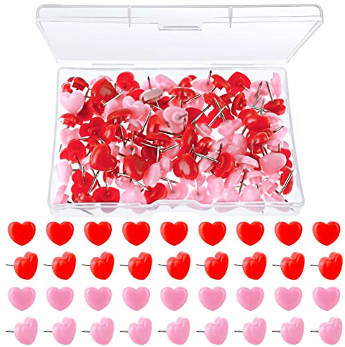 Ouligay 100PCS Heart Shape Push Pins Decorative Pushpins Cork Board Tacks Cute Thumbtacks Tacks Bulletin Board Tacks Thumb Tack Decorative for Home School Office Notice Board Cork Board