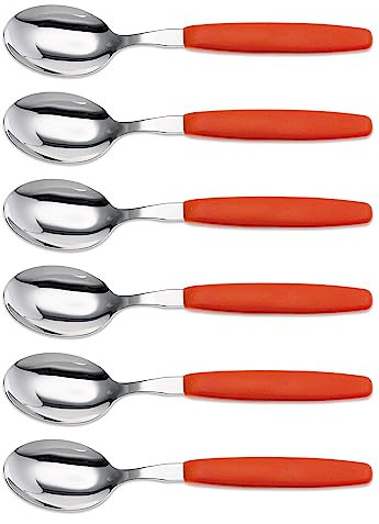6er Set Giesser Messer Besteck Made in Germany - Löffel Esslöffel Suppenlöffel groß - ideal für Camping Rostfreier Edelstahl, ergonomischer Griff - Made in Germany - Rot
