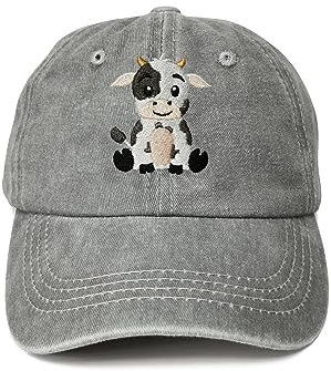 Enodtter Embroidered Cow Baseball Hat Gifts for Boy Girl, Washed Gray Embroidery Cap for Kids Youth Child, Children Cotton Dad Hat