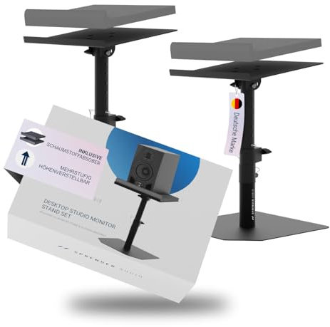 Sprenger Audio Soporte de Altavoces Resistente con Amortiguador de Espuma, Inclinable ±20°, Carga hasta 28 kg – Ideal para Escritorio, Estudio de Grabación o Mesa de DJ