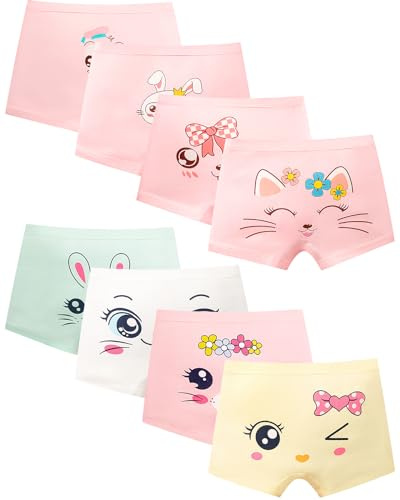 Domee Boxer Culotte Shorty sous-vêtements Coton Fille Lot de 8 Chat et Lapin 3-4 Ans (Taille du Fabricant M)