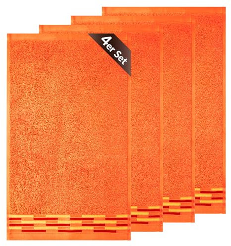 Lashuma Gäste Handtücher 30x50 cm, Lugano 4 Stück kleines Handtücher Set Orange