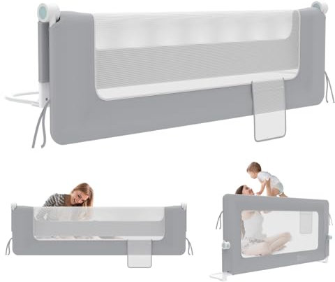 LZQ Rausfallschutz Bett Bettgitter Klappbar Kinderbettgitter Rausfallschutz Kinderbett Bettschutzgitter Kinder Bett Fallschutz Kinderbettschutzgitter (Hellgrau, 150 cm)
