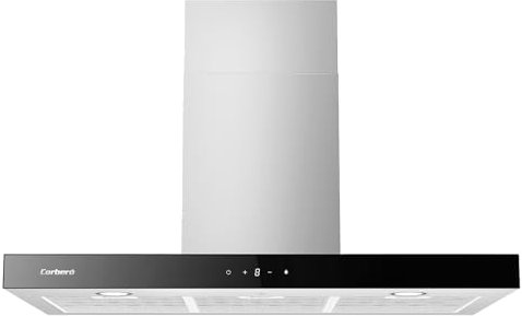 Corberó - Campana Decorativa Horizontal | NANGA975XB | 90 cm | Caudal 750 m3/h, 230W, 3 Velocidades, Filtro Aluminio 3 Capas, Filtro Carbón | Eficiencia Energética A | Negro