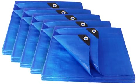 ANSIO Tarpaulin 3m x 4m / 10ft x 13ft Pack of 5 Tarpaulin Sheet 70 GSM Economy Tarpaulins - Blue