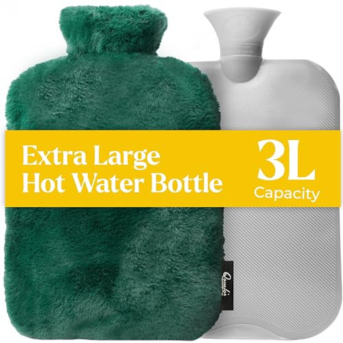 Qomfor hot water bottle XXL with premium faux fur cover - grey