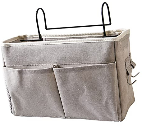 Kavolet Bolsa Colgante para Mesita de Noche, Organizador de Almacenamiento Junto a la Cama de Lino y Algodón para Dormitorios (Gris)