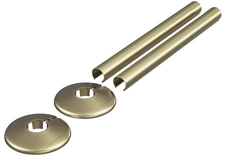 Brushed Brass Metal Clip-On Radiator Pipe Covers & Collars - 15mm (2 Pack)
