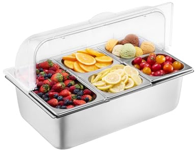 VEVOR Beilagenbehälter Zutatenbehälter Gastronormbehälter aus Edelstahl (1x1/3 + 4x1/6 Behälter), Präsentationsständer Buffet-Gewürzspender mit klarem Deckel für Restaurant Hotel Küche Party