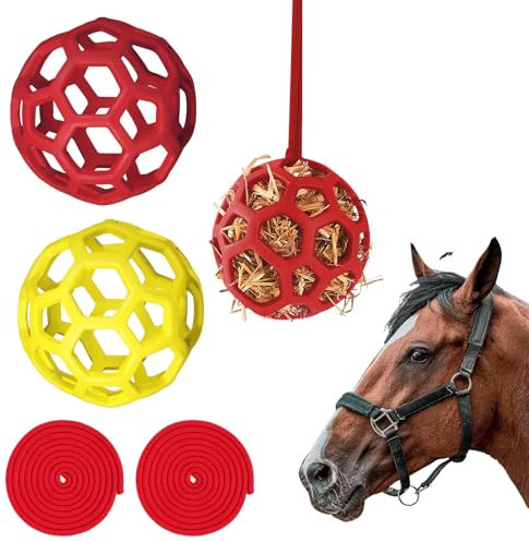 FFOTD Goat Feeder Hanging Feeding Toy,Horse Treat Hay Feeder Toy, Durable TPR Feeding,for Horse Goat Sheep Relieve Stress,Stretch-Resistant Design(2pcs,Red+Yellow)
