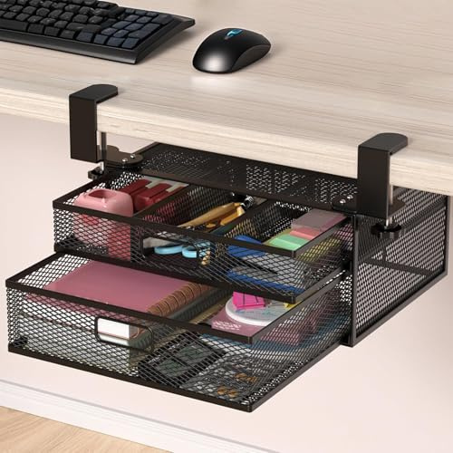 Organizer per cassetti sotto la scrivania,Cassetto Sotto Scrivania,con morsetto,Senza Foratura,Nascosto Organizer Cassetti Cassetto,per Forniture e Accessori per Ufficio e Casa