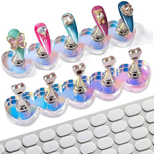 AstraGlam 2 pièces Support à Ongles Magnétique en Forme de Cœur Pour Faux Ongles, Support d'Ongles Acryliques avec Effet Aurora, Porte-vernis à Ongles pour Faire Ses Ongles et Accessoires de Design