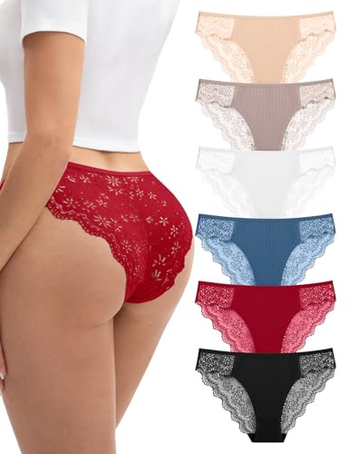 FallSweet Lot de 6 Culotte brésiliens en Dentelle Slips pour Femme(Multi-6 Pièces,S)